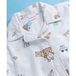 Babyhug Cotton Woven Half Sleeves Front Open Co-ords Shirt & Pajama Night Suit with Tropical Theme Print - White