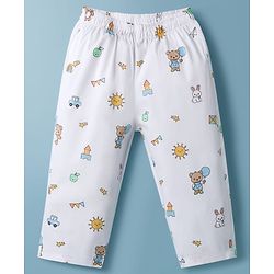 Babyhug Cotton Woven Half Sleeves Front Open Co-ords Shirt & Pajama Night Suit with Tropical Theme Print - White