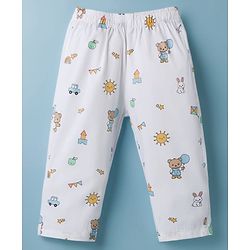 Babyhug Cotton Woven Half Sleeves Front Open Co-ords Shirt & Pajama Night Suit with Tropical Theme Print - White