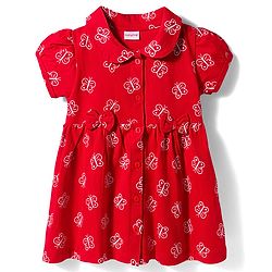 Babyhug Interlock Knit Half Sleeves Peter Pan Collared Butterfly Printed  Frock with Bloomer & Bow Applique - Maroon