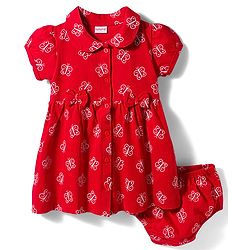 Babyhug Interlock Knit Half Sleeves Peter Pan Collared Butterfly Printed  Frock with Bloomer & Bow Applique - Maroon