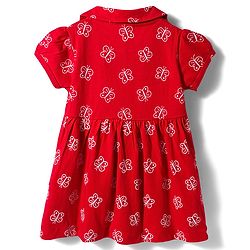 Babyhug Interlock Knit Half Sleeves Peter Pan Collared Butterfly Printed  Frock with Bloomer & Bow Applique - Maroon