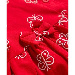 Babyhug Interlock Knit Half Sleeves Peter Pan Collared Butterfly Printed  Frock with Bloomer & Bow Applique - Maroon