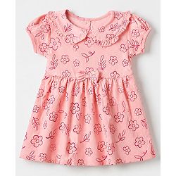 Babyhug 100% Cotton Interlock Knit Frock and Bloomer with Half Sleeves and Floral Print in Pink for New born