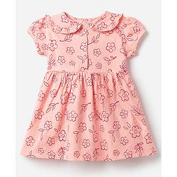 Babyhug 100% Cotton Interlock Knit Frock and Bloomer with Half Sleeves and Floral Print in Pink for New born