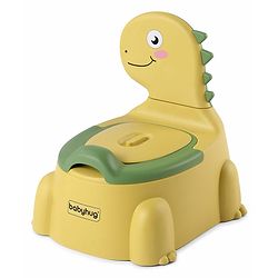 Babyhug Dino Baby Potty Chair - Yellow| Comfortable Seating with Backrest| Non-Slip Base| Easy to Clean Removable Bowl| Splash Guard| Lightweight & Portable | Toddler Potty Training Seat