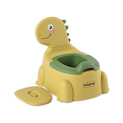 Babyhug Dino Baby Potty Chair - Yellow| Comfortable Seating with Backrest| Non-Slip Base| Easy to Clean Removable Bowl| Splash Guard| Lightweight & Portable | Toddler Potty Training Seat