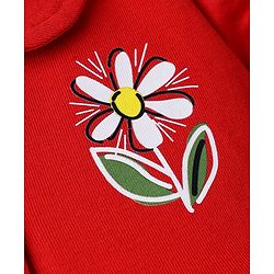 Babyhug Interlock Knit Half Sleeves Frock with Floral Print & Bloomer - Red