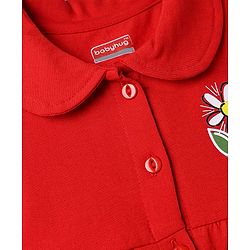 Babyhug Interlock Knit Half Sleeves Frock with Floral Print & Bloomer - Red