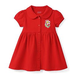Babyhug Interlock Knit Half Sleeves Frock with Floral Print & Bloomer - Red