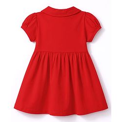 Babyhug Interlock Knit Half Sleeves Frock with Floral Print & Bloomer - Red