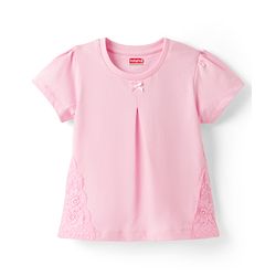 Babyhug 100% Cotton Knit Half Sleeves Top Lace Detailing - Pink