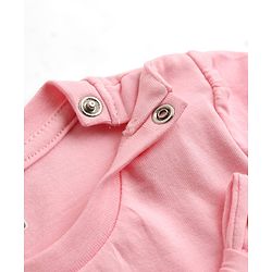 Babyhug Cotton Knit Half Sleeves Top With Bow Applique & Pearls - Pink