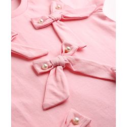 Babyhug Cotton Knit Half Sleeves Top With Bow Applique & Pearls - Pink