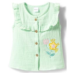 Babyhug Cotton Woven Top with Embroidery Detailing Sleeveless Round Neck MULTICOLOR 6-9 Months