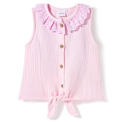 Babyhug Cotton Woven Sleeveless Top with Schiffli Detailing Pink 6-9 Months
