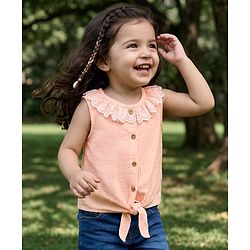 Babyhug Cotton Woven Top Sleeveless with Schiffli Detailing PEACH 6-9 Months