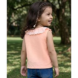Babyhug Cotton Woven Top Sleeveless with Schiffli Detailing PEACH 6-9 Months