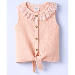 Babyhug Cotton Woven Top Sleeveless with Schiffli Detailing PEACH 6-9 Months
