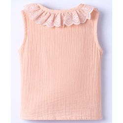 Babyhug Cotton Woven Top Sleeveless with Schiffli Detailing PEACH 6-9 Months