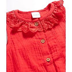 Babyhug Cotton Woven Sleeveless Knotted Top With Schiffli Detailing - Red