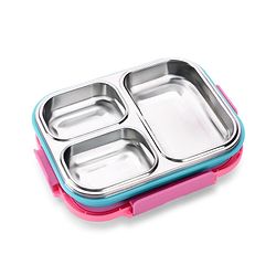 Babyhug Unicorn Print 3 Compartment Stainless Steel Big Size Lunch box|Airtight|BPA Free|100% Food Grade|Reusable|Recyclable|Perfect for School, Travel & Outdoors|575 ml- Pink
