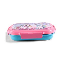 Babyhug Unicorn Print 3 Compartment Stainless Steel Big Size Lunch box|Airtight|BPA Free|100% Food Grade|Reusable|Recyclable|Perfect for School, Travel & Outdoors|575 ml- Pink