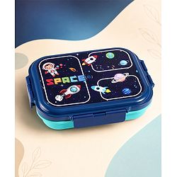 Babyhug Space Print 3 Compartment Stainless Steel Big Size Lunch box|Airtight|BPA Free|100% Food Grade|Reusable|Recyclable|Perfect for School, Travel & Outdoors|575 ml- Blue