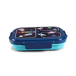 Babyhug Space Print 3 Compartment Stainless Steel Big Size Lunch box|Airtight|BPA Free|100% Food Grade|Reusable|Recyclable|Perfect for School, Travel & Outdoors|575 ml- Blue