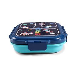 Babyhug Space Print 3 Compartment Stainless Steel Big Size Lunch box|Airtight|BPA Free|100% Food Grade|Reusable|Recyclable|Perfect for School, Travel & Outdoors|575 ml- Blue