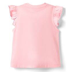 Babyhug Cotton Knit Frill Sleeves  T-Shirt with Bow Applique Cheery Print & Sequin Detailing - Multicolor