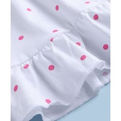 Babyhug 100% Cotton Knit Sleeveless Polka Dots Printed Frock With Bow Applique - White