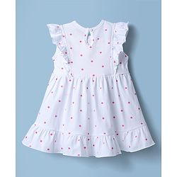 Babyhug 100% Cotton Knit Sleeveless Polka Dots Printed Frock With Bow Applique - White