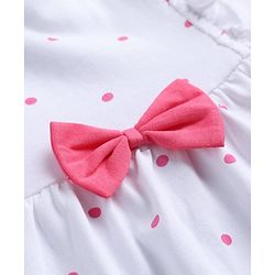 Babyhug 100% Cotton Knit Sleeveless Polka Dots Printed Frock With Bow Applique - White