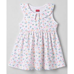 Babyhug Single Jersey Knit Sleeveless Frock with Floral Print - White