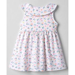 Babyhug Single Jersey Knit Sleeveless Frock with Floral Print - White