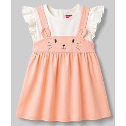 Babyhug Cotton Knit One Piece Dresses/Frocks with Ruffle Sleeves Peach 0-3 Months