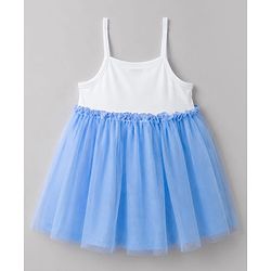 Babyhug Mesh Knit Sleeveless Frock With Duck Print - Light Blue