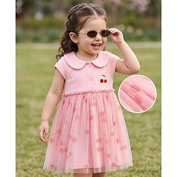 Babyhug Mesh Knit Half Sleeves Cherry Printed Frock - Pink