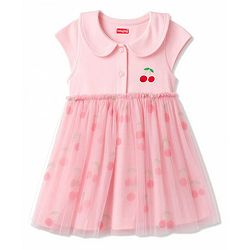 Babyhug Mesh Knit Half Sleeves Cherry Printed Frock - Pink