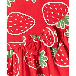 Babyhug Single Jersey Knit Sleeveless Frock With Strawberry Print & Bow Applique - Red