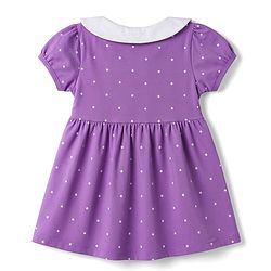 Babyhug Cotton Knit One Piece Dress with Peter Pan Collar and Polka Dot & Bunny Print Purple 3-6 Months