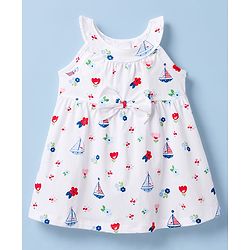 Babyhug Cotton Knit One Piece Dresses/Frocks Sleeveless with Sailor Print White 3-6 Months