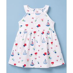 Babyhug Cotton Knit One Piece Dresses/Frocks Sleeveless with Sailor Print White 3-6 Months