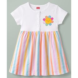 Babyhug Cotton Knit One Piece Dresses/Frocks with Half Sleeves and Round Neck White 0-3 Months