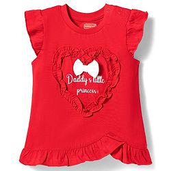 Babyhug Cotton Knit T-Shirt with Graphic Print and Ruffled Sleeves Red 6-9 Months
