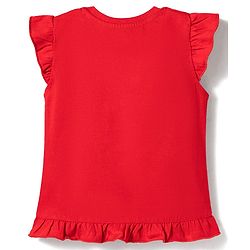 Babyhug Cotton Knit T-Shirt with Graphic Print and Ruffled Sleeves Red 6-9 Months