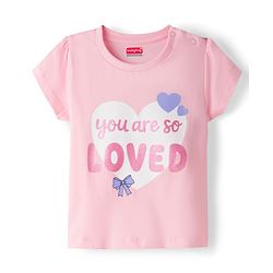 Babyhug Cotton Knit Half Sleeves T-Shirt with Text Foil Detailing - Pink