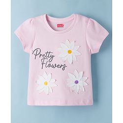 Babyhug 100% Cotton Knit Half Sleeves Oversized T-Shirt With Floral Applique - Pink