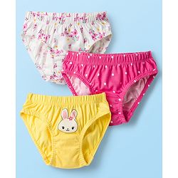 Babyhug 100% Cotton Knit Panties With Floral Polka Dot & Bunny Print Pack of 3 - Multicolor